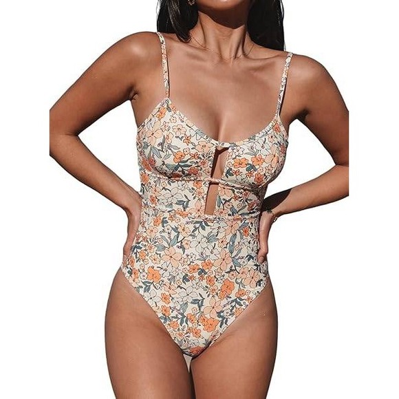 Cupshe Other - Cupshe Womens‎ Floral Cutout One Piece Swimsuit Yellow Blue Size L New NWT